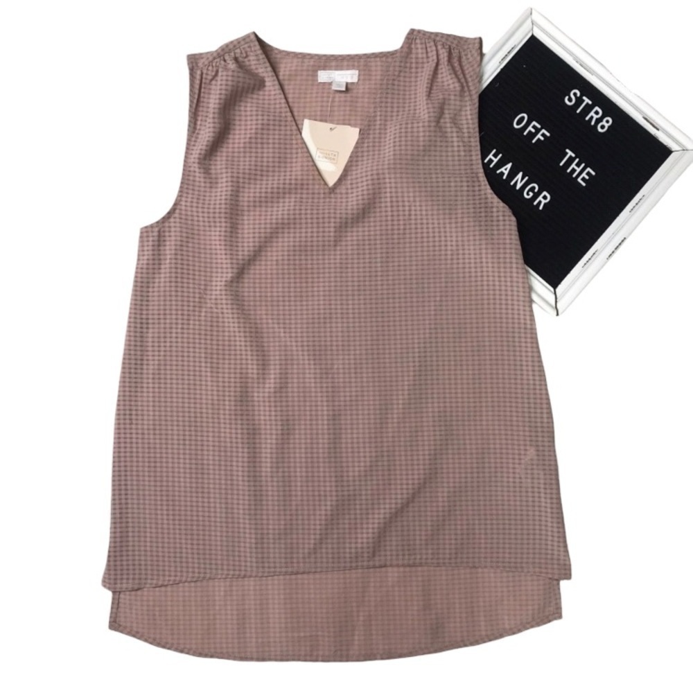 NWT 14th & Union tan buffalo plaid sheer tunic XSP